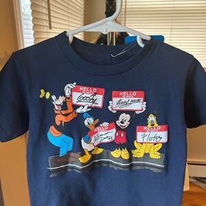 Disney Navy Short Sleeve Tee with Mickey & Friends Name-Tag Graphic